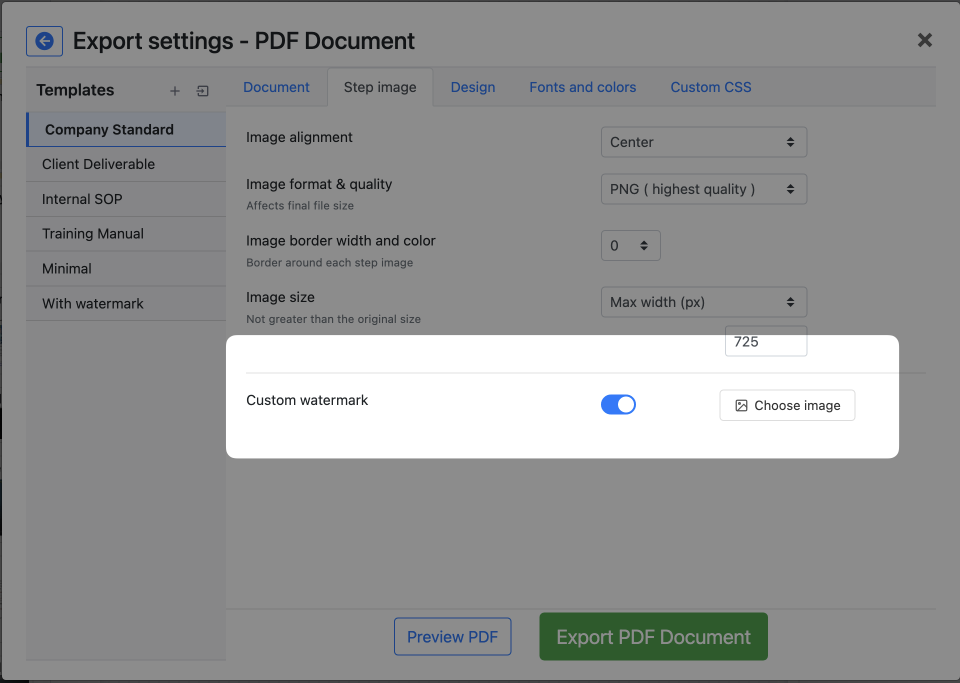 Watermark toggle